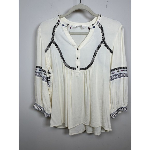 BA&SH PLUME EMBROIDERED Size 3/ Large Boho BLOUSE In Ecru Cream 3/4 Sleeve - Picture 2 of 10